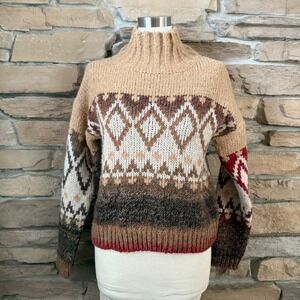 Elsamanda Knit Fair Isle Mock Neck Sweater Made in Italy Women's M Wool Alpaca